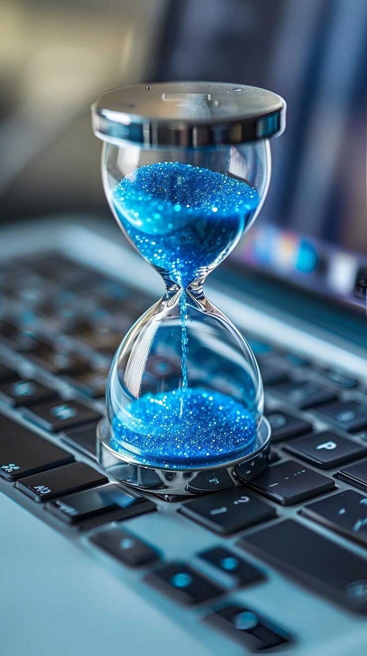 create-image-featuring-futuristic-hourglass-with-blue-sand-placed-keyboard-laptop_1117469-21752